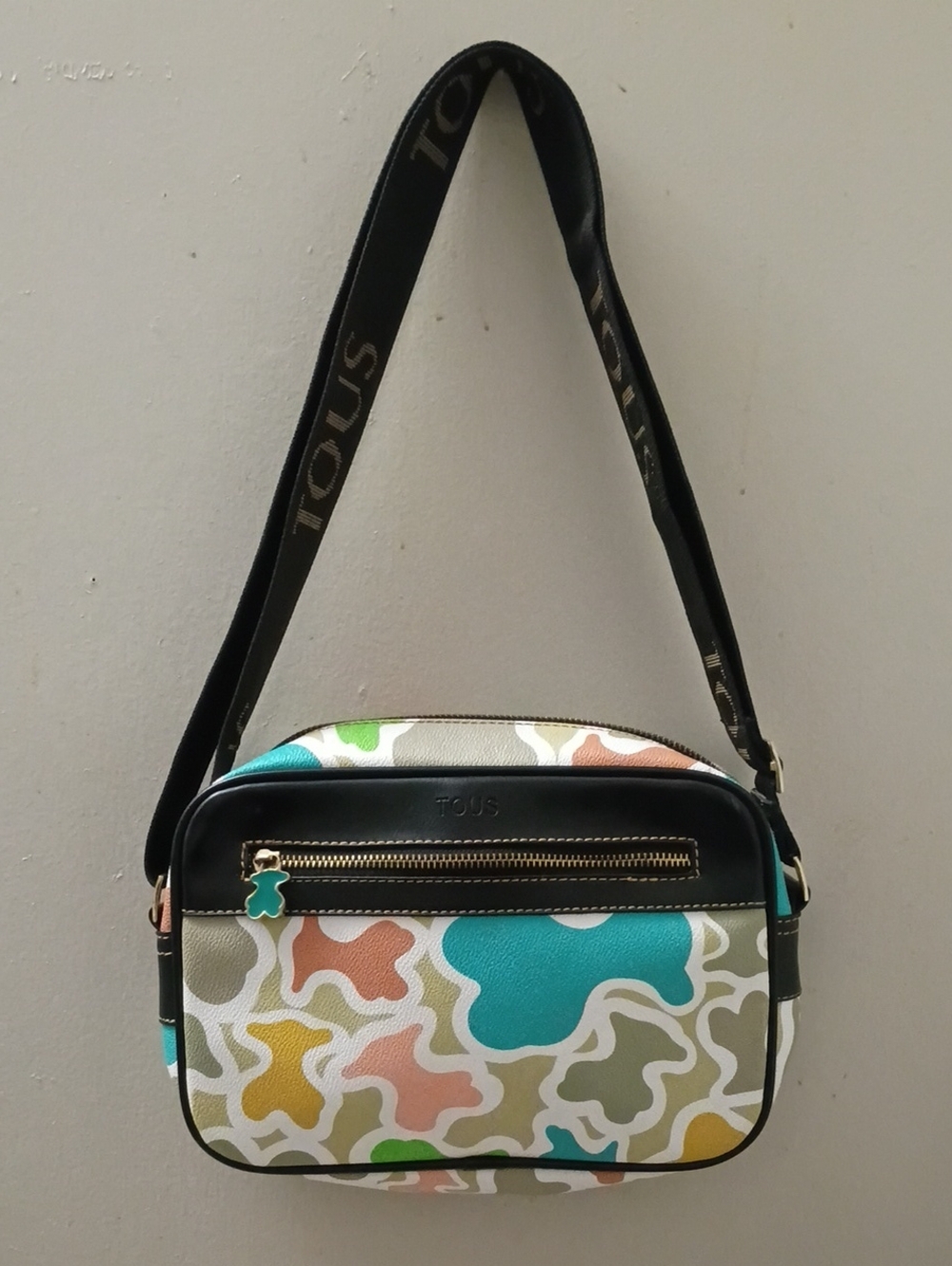 TOUS Multicolor Abstract Pattern Crossbody Bag with Black Trim